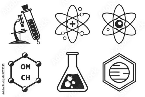 Collection of science and chemistry icons isolated on white background