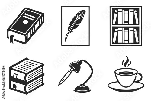Collection of icons related to reading, writing, and education