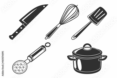 Collection of kitchen utensils isolated on white background