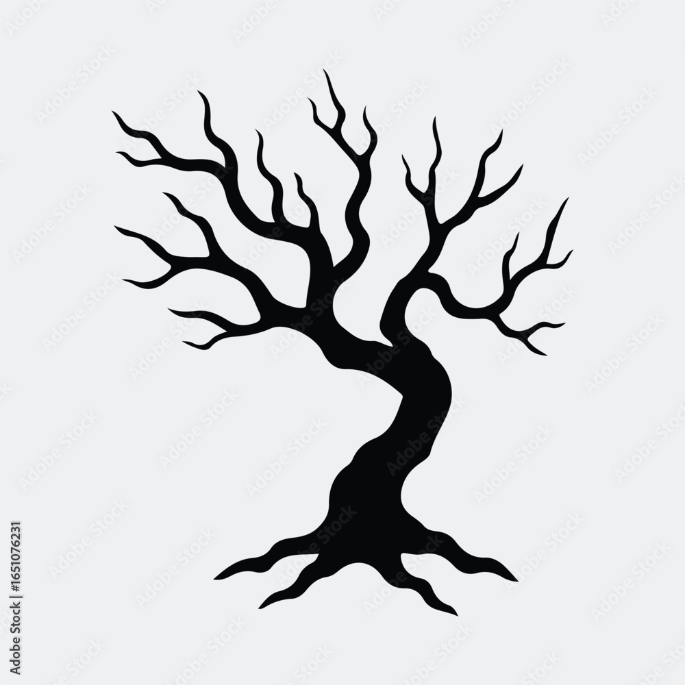 Silhouette bare tree spooky shape isolated vector illustration