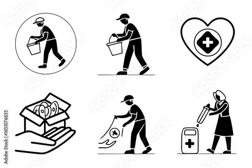 Set of icons representing cleaning and sanitation services, isolated on white background