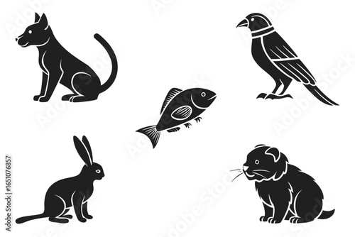 Collection of animal silhouettes isolated on white background