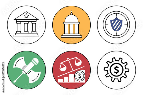 Set of government and finance icons isolated on white background