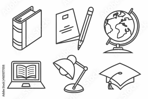 Set of school and education icons isolated on white background