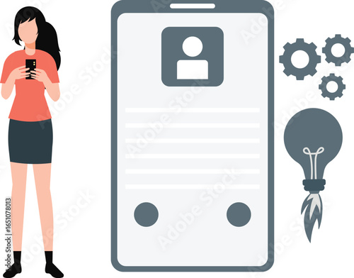 The girl is using mobile phone.