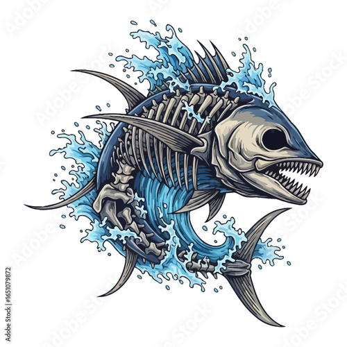 tuna skeleton fishing illustration logo vector image t shirt