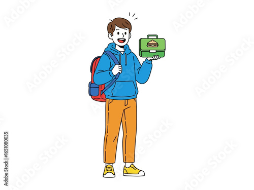 Lunchtime anticipation: A young person, full of excitement, proudly displays a lunchbox, suggesting a moment of joyful preparation for the day's activities.