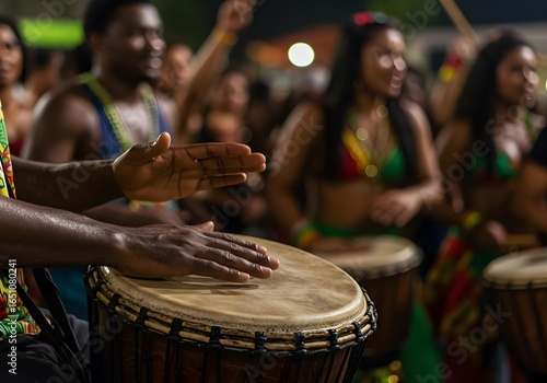 Close-up of Hands Playing a Djembe Drum at a Lively Cultural Event