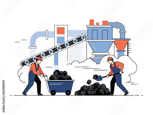 Coal Mining Operation: A dynamic illustration of a modern coal mining operation, where workers collaborate to extract and transport coal with precision and efficiency.