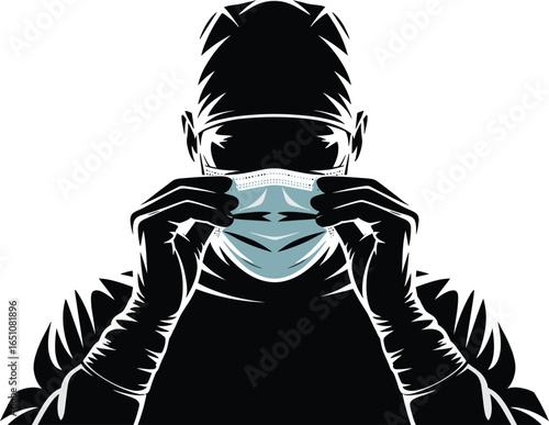 Surgeon Preparing for Operation Vector Illustration Medical Professional in Scrubs