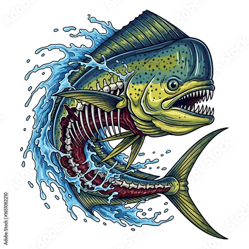 skeleton mahi mahi dorado fishing illustration logo vector image t shirt
