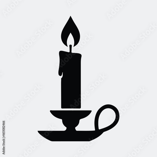 Silhouette burning candle on candlestick holder vector illustration
