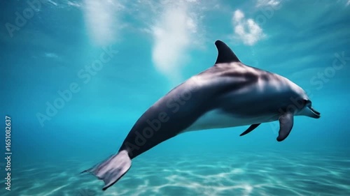 dolphins swimming in the blue ocean
