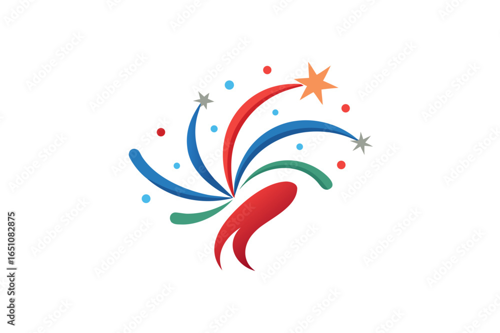 Obraz premium Firework burst icon featuring ribbon like curved tail spark elements
