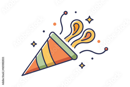 Elegant small icon of party popper angled diagonal sparkle design