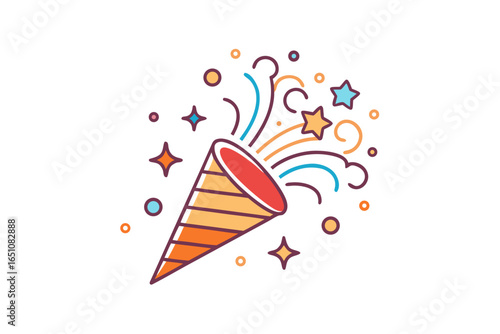 Festive party popper icon designed in ultra thin elegant line art