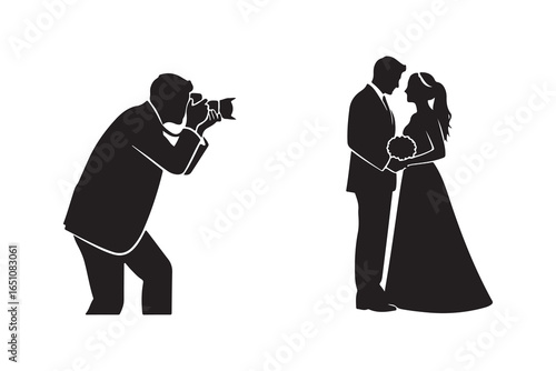 Photographer capturing wedding couple silhouette bride