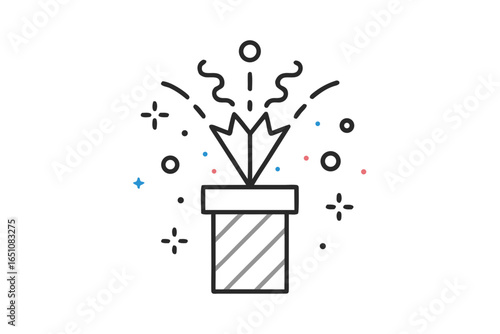 Minimalist line icon of party popper releasing confetti
