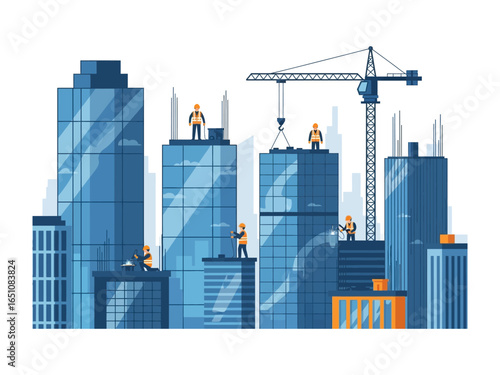 Urban Ascent: A dynamic illustration of a bustling cityscape under construction, highlighting the collaborative effort involved in bringing architectural marvels to life.