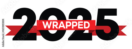 Minimalist graphic of bold black "2025" wrapped with a red ribbon labeled "BEST OF." Clean design on white background, modern style, symbolizing year-end celebration and completion.