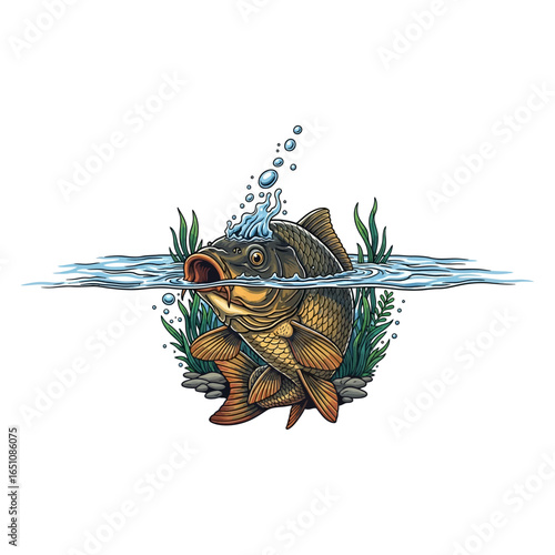 carp fishing illustration logo vector image t shirt