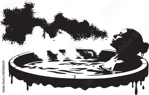 Monochrome relaxation: A woman soaking in the tranquility of a s