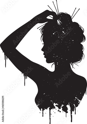 Abstract silhouette of a woman arranging her hair in a stylish a