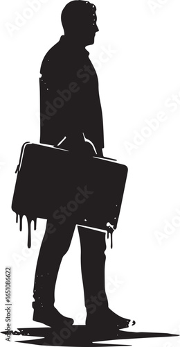Monochrome silhouette of a businessman carrying a briefcase symb