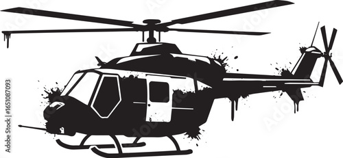 Striking Monochrome Silhouette of Military Helicopter with Distr