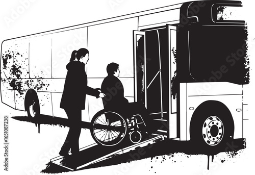 Illustration depicting a woman assisting a person in a wheelchai