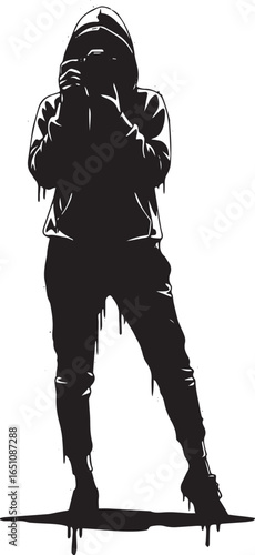 Silhouette of a stylish woman with hood, capturing moments with
