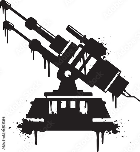 Abstract silhouette design featuring a defensive military machin