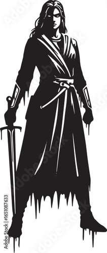 Abstract silhouette of a strong woman warrior with sword in mini