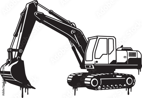 Stylized mechanical shovel illustration on white backdrop with a
