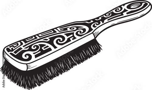 Detailed illustration of a lint brush with ornate black and whit