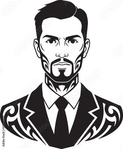 Stylish Businessman with Tribal Tattoo Illustration on Suit and