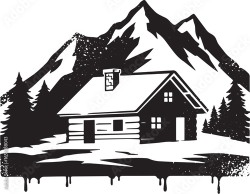 Serene mountain cabin retreat amidst snowy peaks and evergreen f