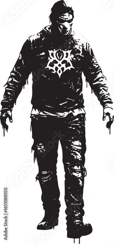 Monochrome enigmatic figure standing with artistic distressed re