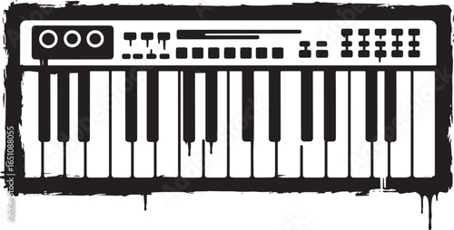 Stylized midi keyboard illustration with grunge effect border de