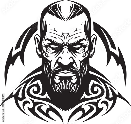 Intricate vector illustration of a tribal man with decorative ta