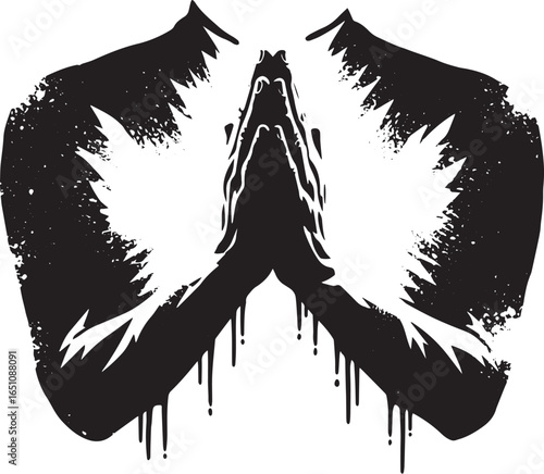 Abstract silhouette art: man clasped hands invoking hope and asp