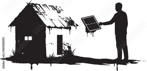 Solar panel installation for a small rural house representing su