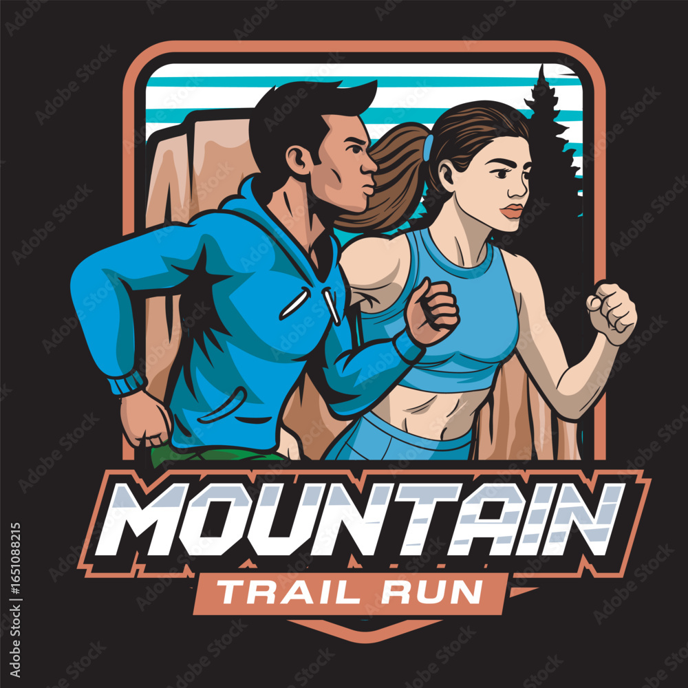 Obraz premium Running Athlete Logo in Retro Style