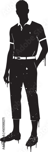 Modern monochrome silhouette: Stylish man in polo shirt and penn