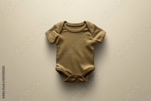 Beige baby bodysuit, top view