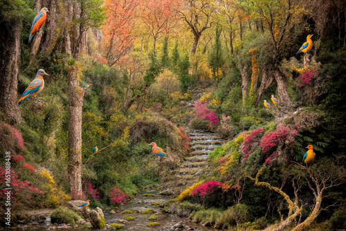 Canvas Print Oil painting of an idyllic fantasy setting, adapted for digital drawing