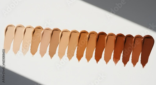 Line of Foundation Swatches in Warm and Cool Skin Tone Variations