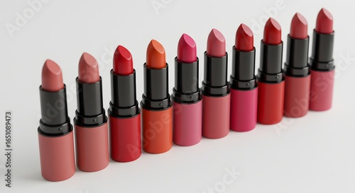 Lipstick Collection with Different Colors on White Background
