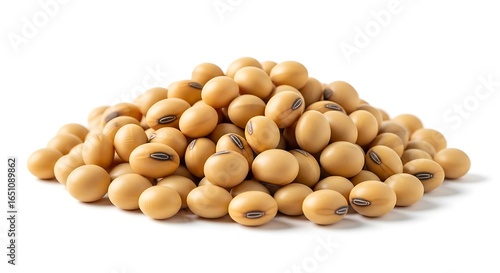 A pile of dried soybeans on a white background