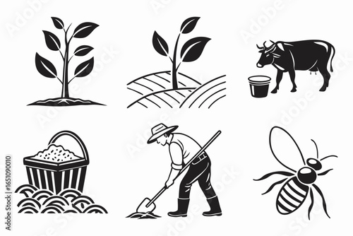 Collection of farming and agriculture icons isolated on white background